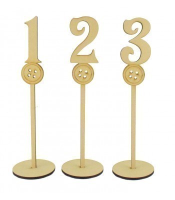 Laser Cut 6mm Wedding Table Numbers on Stands - Button Design